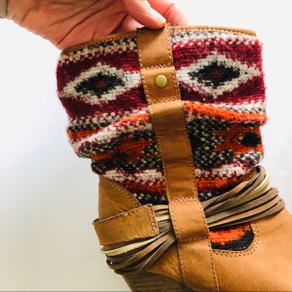 Leather & Knit Steve Madden Buckle Boots - Picture 3 of 13